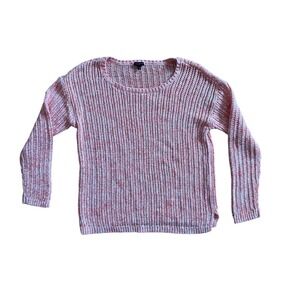 Talbots Pink White Open Loose Knit Sweater Long Sleeve Crew Neck Size L Cottage